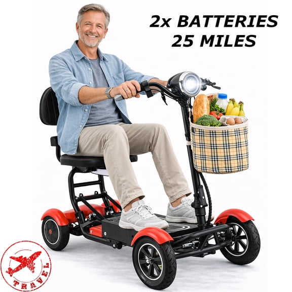 Bangeran 4 Wheel Mobile Scooter with Double Lithium-Ion Batteries, Foldable Lightweight Rides up to 25 Miles, Allowed on Airplanes
