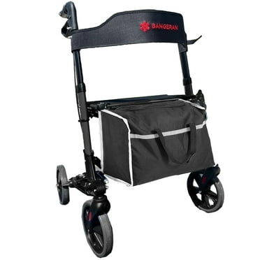 Bangeran EasyCarryMate All-Terrain Drive Rollator Walker with Seat, Outdoor Rolling Walker, 8" Non-Pneumatic Tire Front Wheels, Compact Folding Design for Seniors, All-Terrain, Dark Gray