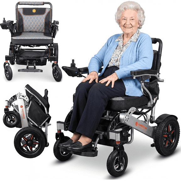 Mammoth 67lb Light Heavy Duty Electric Wheelchair with 2 Lithium Batteries, Rides Up To 25 Miles Range, 400 LBS Capacity - Silver