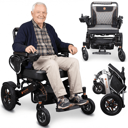 Bangeran Double Batteries Compact Folding Motorized Power Wheelchair for Travelling, Rides Up To 25 Miles, 400lb Weight Capacity - Black