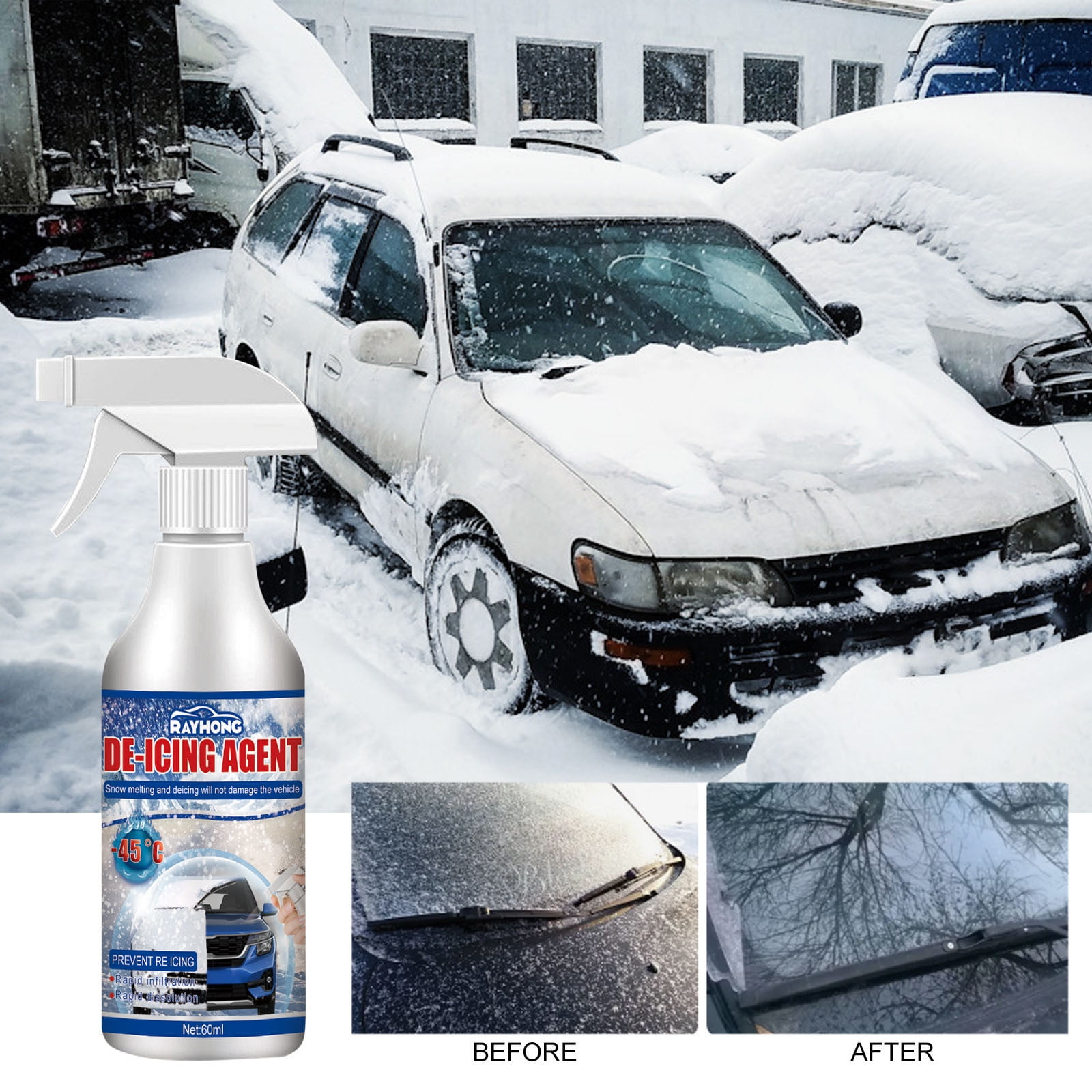 Banghong 60ml Snow Melt Spray De-Icer,Defroster Sprayer Glass De-Icer Ice  Melt Antifreeze Snow Melt 