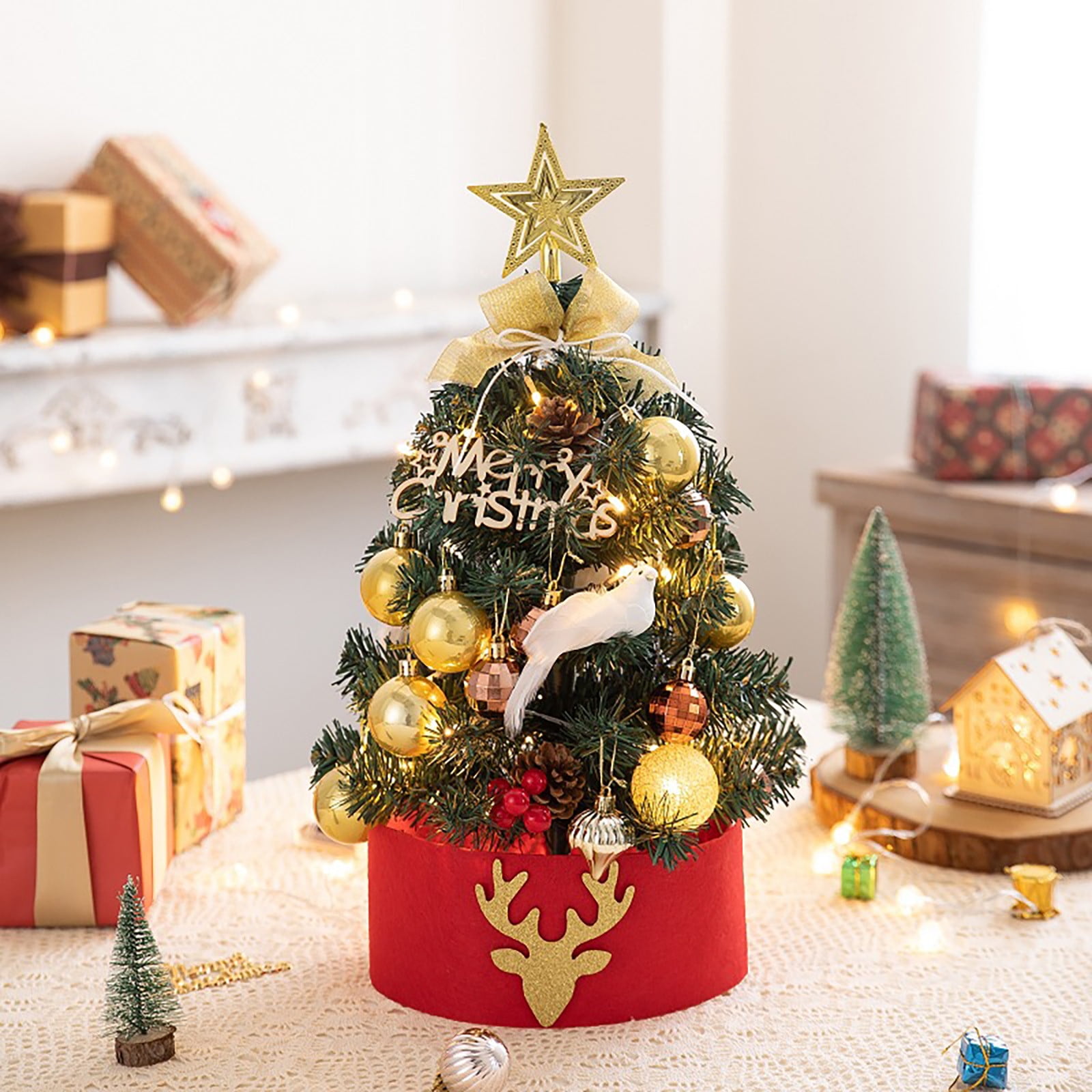 Banghong 7.72/23.62 Inch Lighted Mini Christmas Tree Small Desktop Christmas Tree With 20 LED