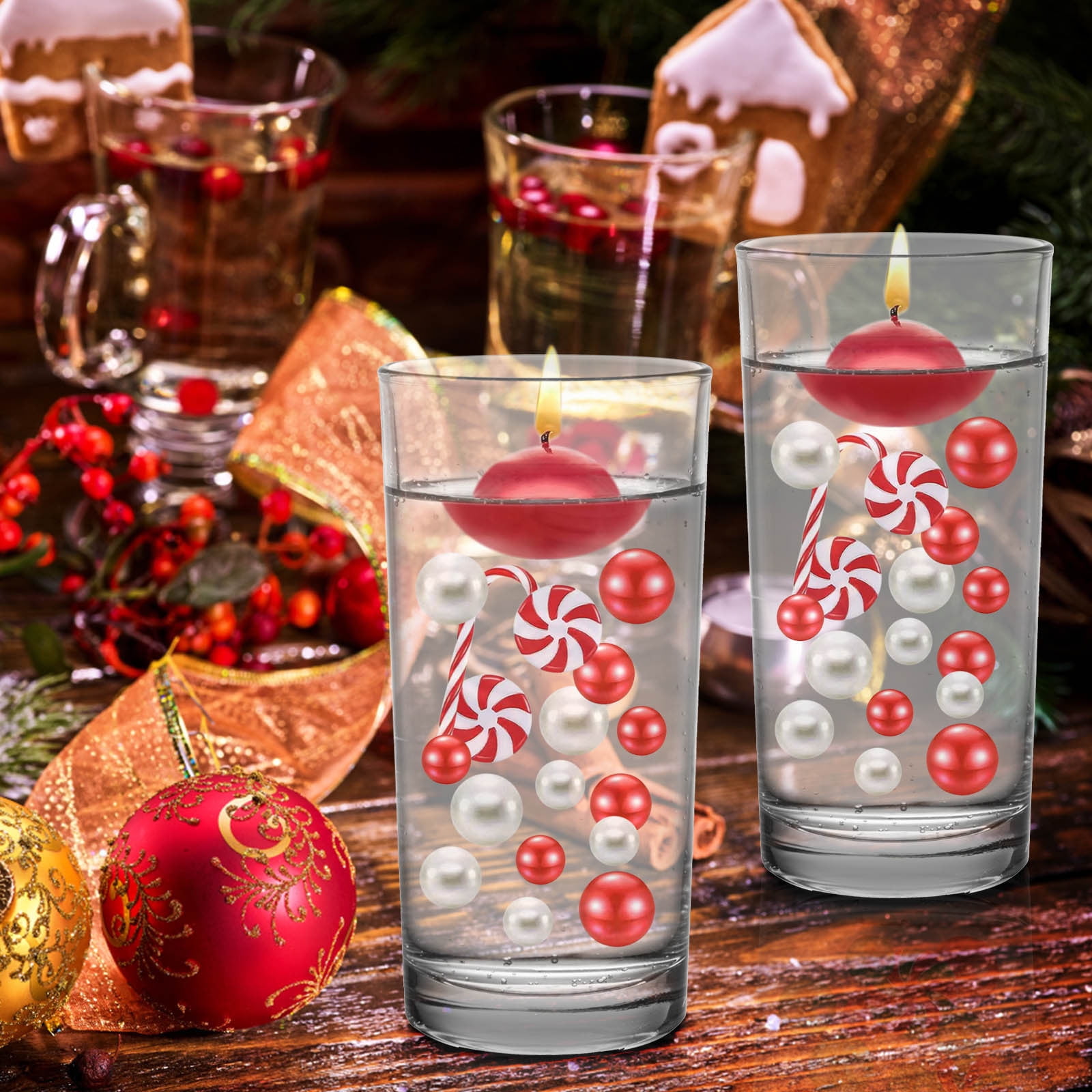 SelfTek 6129 Pcs Christmas Vase Filler, White and Red Candy Cane Vase  Filler Beads,Floating Pearls Water Gel Beads for Vase Filler Table  Centerpieces