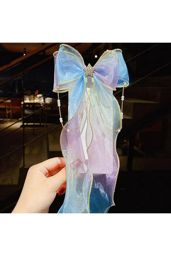 Mesh Gradient Bow Headwear Clip For Little Girl Children's Hair Accessories, Hair Clip With Ribbon Tassels, Hair Clip