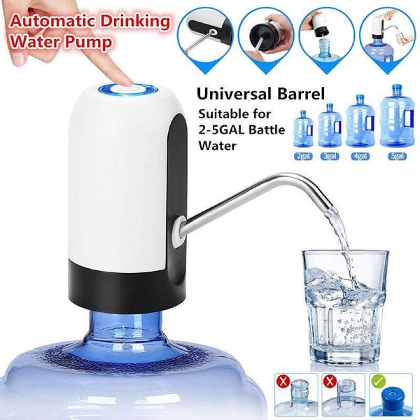 Water Jug Pump, Electric Water Bottle Pump, USB Charging Automatic Drinking Water  Pump for Universal 3-5 Gallon Bottle, Water Dispenser for Home RV Hiking  Dormitory 