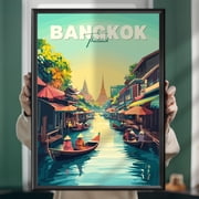 Bangkok Floating Market Travel Poster Thailand Wall Art, Cultural Landmark Print, Exotic Travel Decor UNFRAMED PAPER POSTER, Home Decor, Vintage Gift, Living Room Dercor
