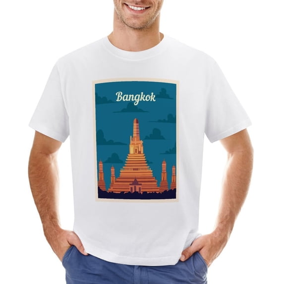 Bangkok Men’s T-Shirt 100% Cotton Casual Short Sleeve Tops Gift Tee White 3XL