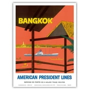 Bangkok Thailand - American President Lines - Vintage Ocean Liner Travel Poster by John Russell Clift c.1958 - Master Art Print (Unframed) 9in x 12in