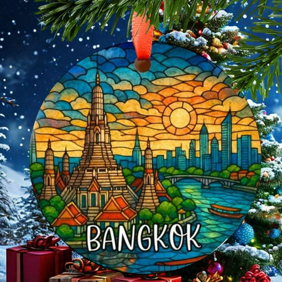 Bangkok Thailand Christmas Ornament, Ceramic, Acrylic -, Vacation Souvenir, Seasonal Tree, Travel Keepsake 2025, Jetsetter Gift, Edition, Holiday Tree Decoration