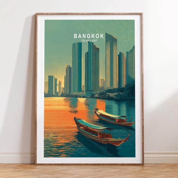 Bangkok Thailand Minimalist Home Decor Travel Wall Art V2, Unframed Canvas Size 8x12