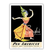 Bangkok Thailand - Pan American World Airways - Thai Woman Classical Dancer - Vintage Airline Travel Poster by Aaron Amspoker c.1950s - Master Art Print (Unframed) 9in x 12in