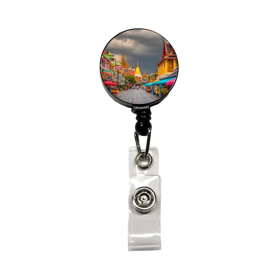 Bangkok Thailand Street Retractable Reel ID Badge Key Card Name Tag Holder with Clip