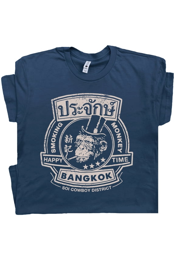 Bangkok Thailand T Shirt Funny Smoking Monkey Vintage Bar Pub Shirts for Men Women Cool Graphic Tee Novelty Beer