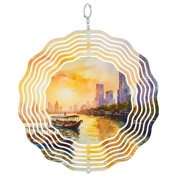 Bangkok Thailand Temple 3D Wind Spinner Kinetic Hanging Art Outdoor Garden Decoration Southeast Asia Gift