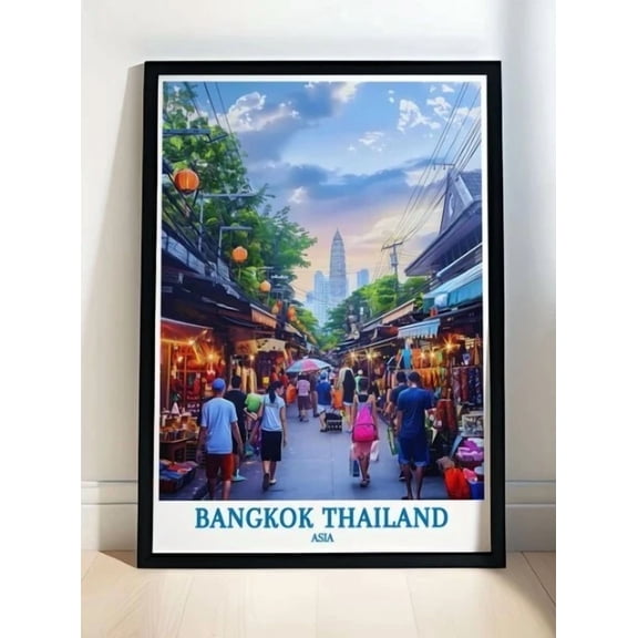 Bangkok Thailand Travel Posters - Chatuchak Weekend Market Art Home Decor Vintage Art Print Cute Birthday Gift Wall Art
