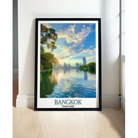 Bangkok Travel Poster - Lumphini Park And Bangkok Travel Art Home Decor Vintage Art Print Cute Birthday Gift Wall Art