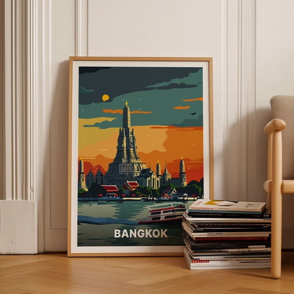 Bangkok Travel Poster, Retro Thailand Wall Art, Unique Travel Decor, Exotic Destination Print, Gift For Wanderlust Wall Art, Modern Wall Decor, 16x24 UNFRAMED