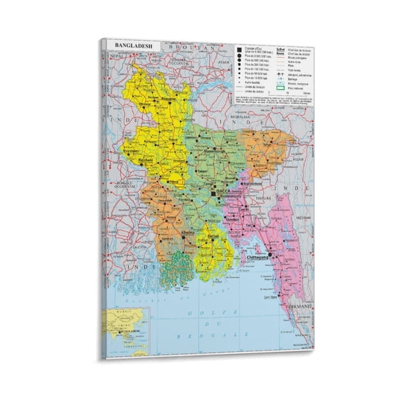 Bangladesh Map Posters Artworks Picture Print Poster Wall Art Painting Canvas Gift Decor Home Posters Decorative 08x12inch(20x30cm)