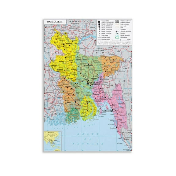 Bangladesh Map Posters Posters Art Print Wall Photo Paint Poster Hanging Picture Family Bedroom Decor Gift 08x12inch(20x30cm)