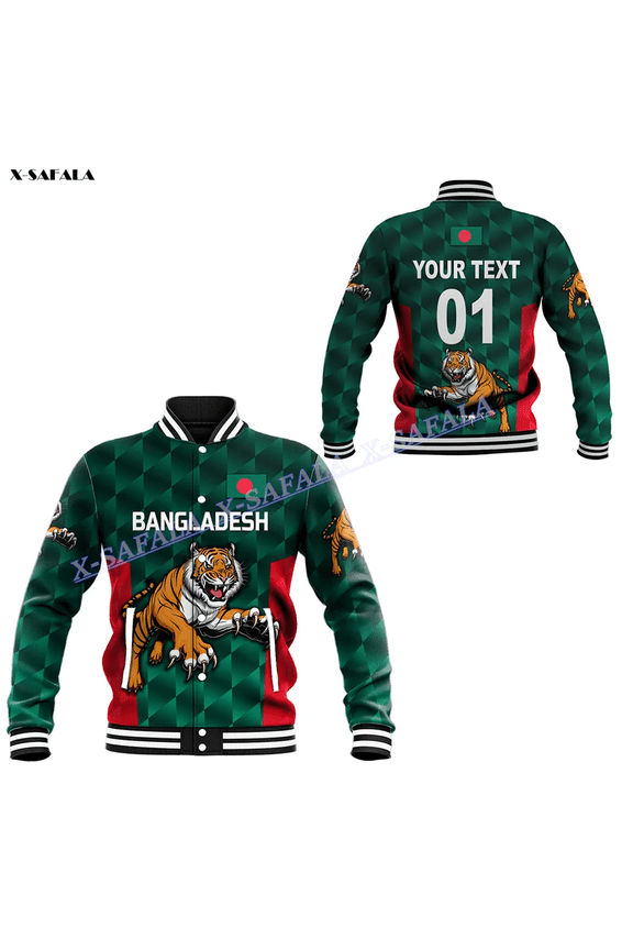 Bangladesh Tiger Custom Cricket 3D Printed Thick Baseball Jacket Men Female Outwear Pullov
