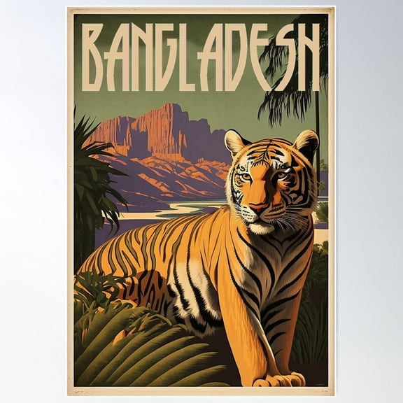 Bangladesh Tiger Vintage Travel Art Poster Poster Wall Art, Modern Wall Decor For Living Room Bedroom, 8x12 UNFRAMED