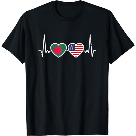Bangladesh USA Heartbeat Flag American Bangladeshi T-Shirt