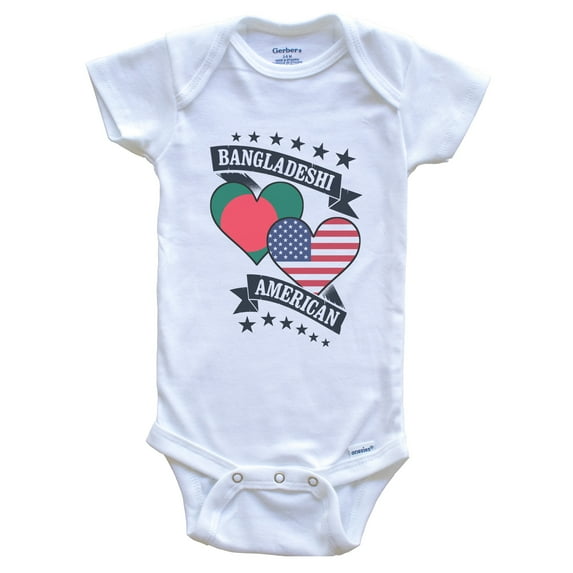 Bangladeshi American Heart Flags Bangladesh America Baby Bodysuit, 0-3 months white