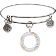 Bangle Bracelet And Stainless Steel Small Round Locket Clear Accents