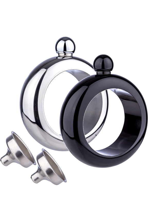 Bangle Bracelet Wine/Alcohol 3.5 oz Flask - Stainless Steel Black and Silver Creative Gift Set for Women - Bonus Funnel Included