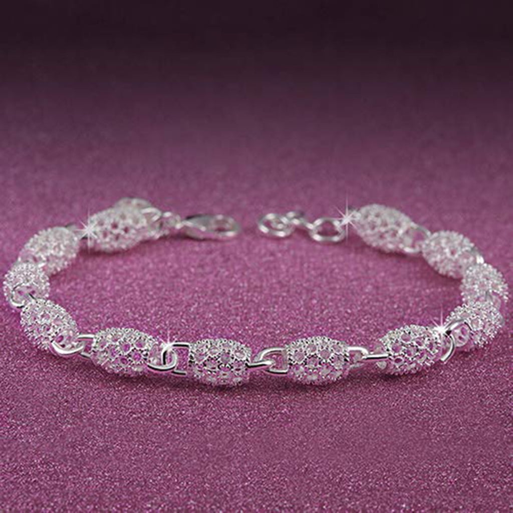 Bangle Chain Bracelet Wrist 925 Clasp Gift Hollow Charm Women's Silver ...