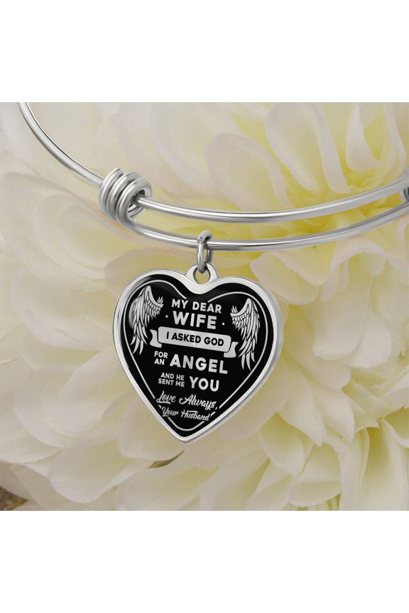 Bangle For Wife - Mothers Day Gift For Wife - Mothers Day Gift From Husband - Wife Gift for Mothers Day - Heart Bangle Bracelet - Silver/Gold color, Personalized Engraving Option