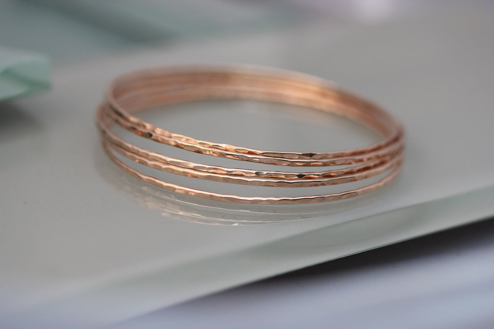 Bangles 14k Rose Gold Filled Set of 5 Sparkle Thin Bangle Hand Forged ...