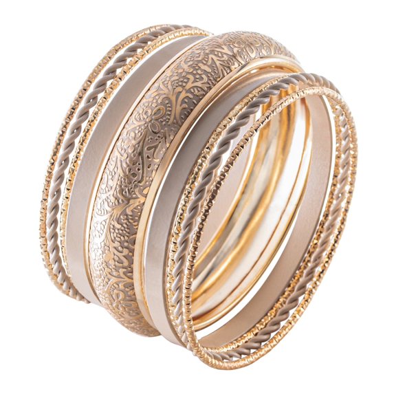 Bangles GA6099- 9PC Bangle Bracelets for Women - Gold Arm Jewelry Costume Accessories