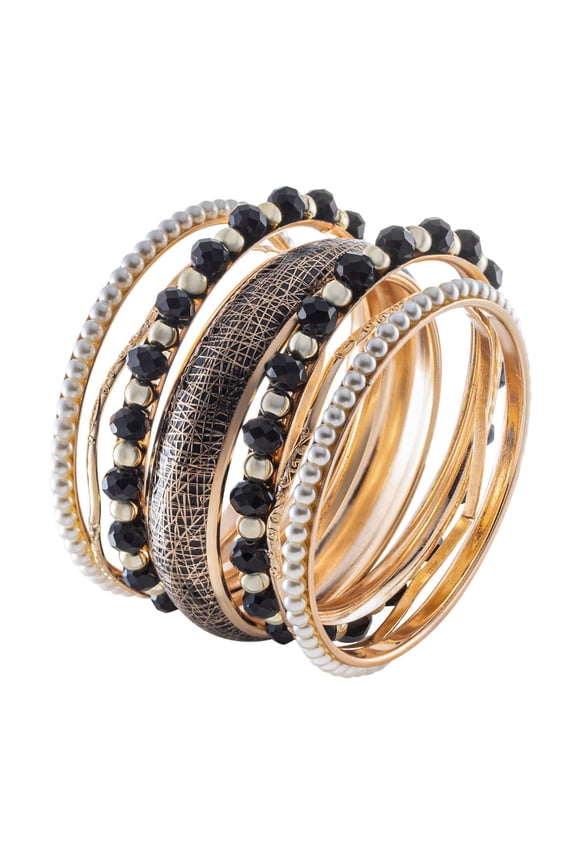 Bangles GA6112 - 7PC Bangle Bracelets for Women - Gold Arm Jewelry Costume Accessories