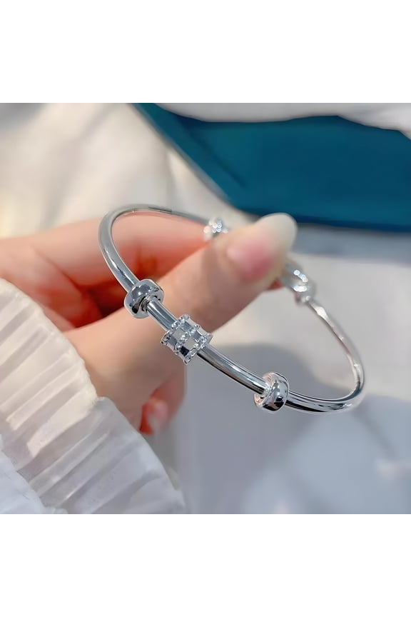 Bangles,Valentines Day Bracelets,Handmade 925 Sterling Silver Bangle Bracelets,High Polish Adjustable Women's Small Savage Waist Thick Silver Plated Push-Pull Bracelet(Silver)