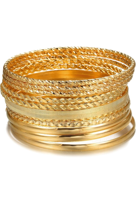 Bangles for Women, 12 count Boho Stackable Bracelets Multi Layer Textured Chunky Bracelets Set for Women