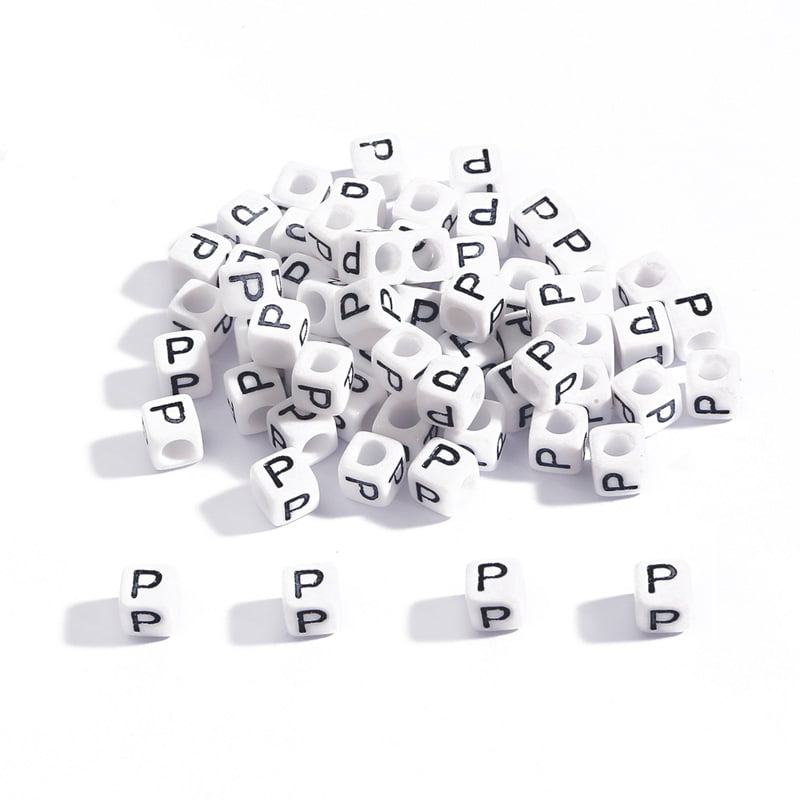  500PCS Acrylic Letter Beads Square Black On White for
