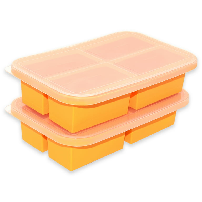 Bangp 1-Cup Silicone Freezing Tray,2 Pack,Large Ice Cube Trays with Lid, Freezer Containers For Soup,Broth,Sauce,Ice Cube - Makes 8 Perfect 1 Cup  Portions - Freeze,Store,Bake,or Cook - BPA Free 