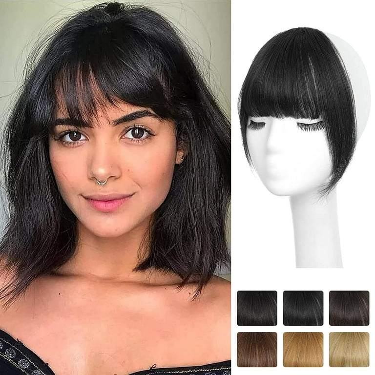 Bangs Hair Clip in Bangs 100% Real Human Hair Extensions French Bangs Clip  on Hair Bangs for Women Fringe with Temples Hairpieces Curved Bangs for