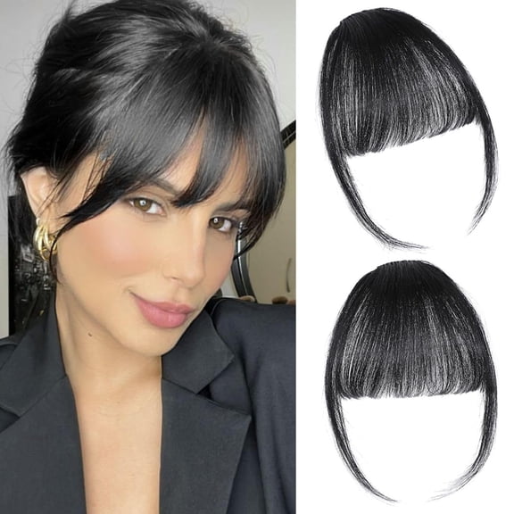 Bangs Hair Clip in Bangs 100% Real Human Hair Extensions Natural Black Wispy Bangs Clip on Air Bangs for Women Fringe with Temples Hairpieces Curved Bangs for Daily Wear