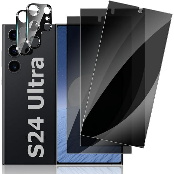 [3+2 Pack] Galaxy S24 Ultra Privacy Screen Protector Tempered Glass and Camera Lens Protector [Anti-Spy] [9H Hardness] Full Coverage Glass Film for Samsung Galaxy S24 Ultra 5G (6.8 Inch)