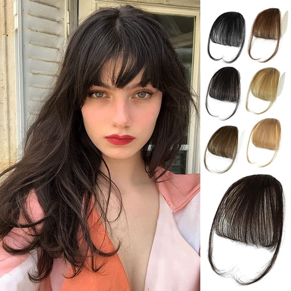 Bangs Hair Clip in Bangs Real Human Hair Extensions Dark Brown Color #2 Wispy Bangs Clip on Air Bangs for Women Fringe with Temples Hairpieces Curved Bangs for Daily Wear