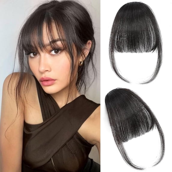 Bangs Hair Clip in Bangs, 100% Human Hair Wispy Bangs Clip in Hair Extensions, Clip on Bangs Fringe with Temples Hairpieces for Women(Brown Black)