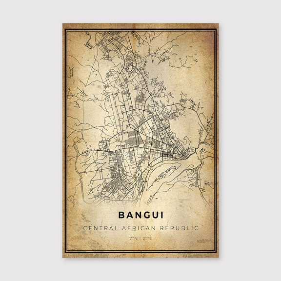 Bangui City Map Art Print: Modern Vintage Travel Posterfor Living Room Bedroom Office Farmhouse Neutral Home Artwork Ready to Hang 8x12 inch