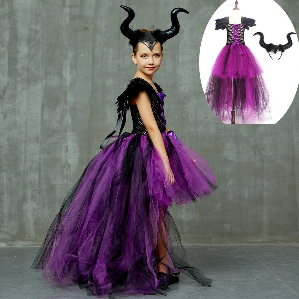 Bangyan 2PCS Girls Birthday Dress Maleficent Dark Queen Black Glam Costume Children 120cm Walmart