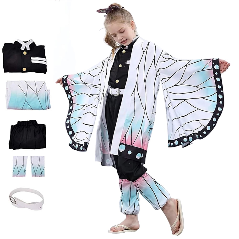Bangyan 5PCS Kochou Shinobu Costume Kids Anime Demon Slayer Kimetsu no Yaiba Kimono Set,Children