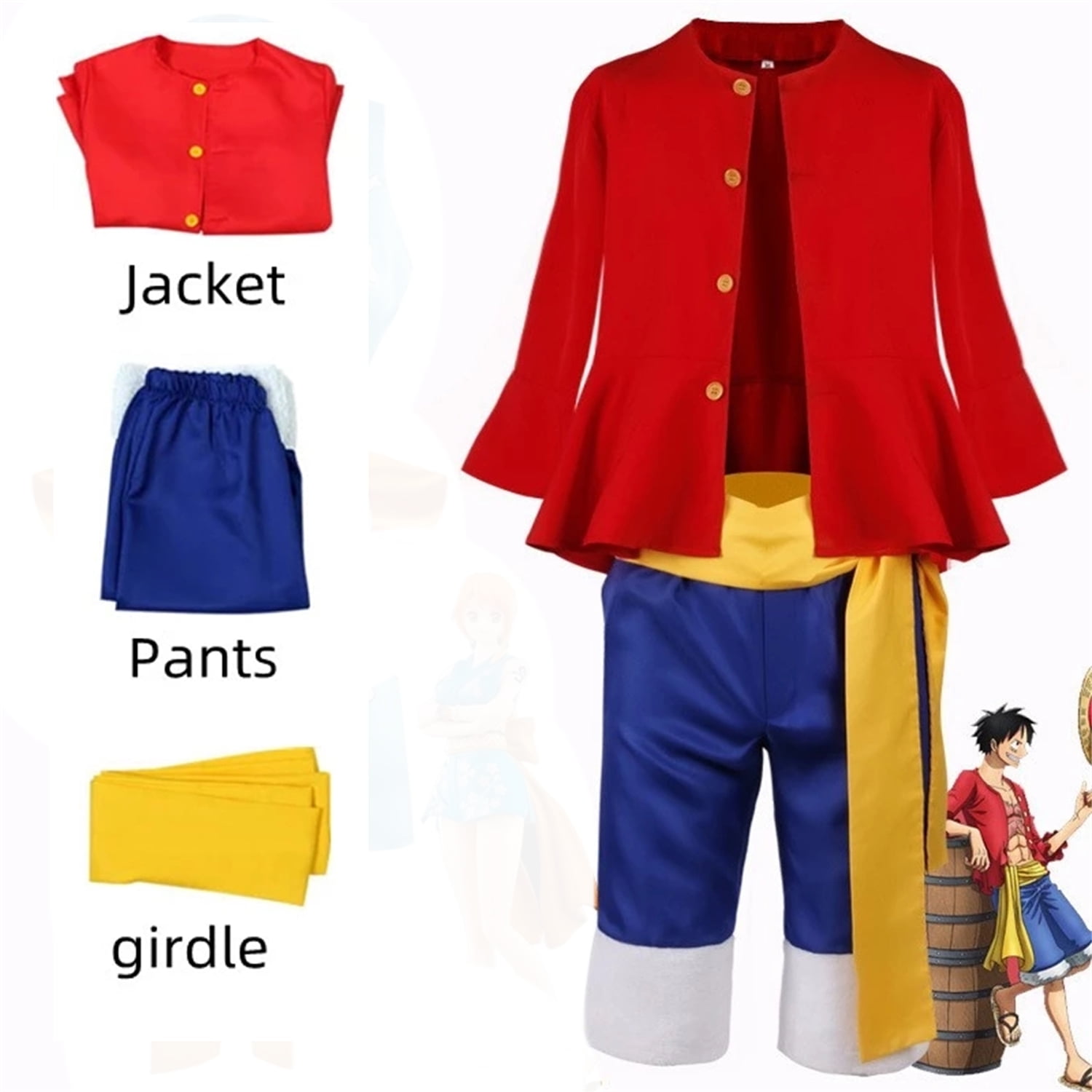 One Piece Cosplay Costume Monkey D Luffy 1st Generation unisex full set  clothes (Vest+Shorts+Hat)