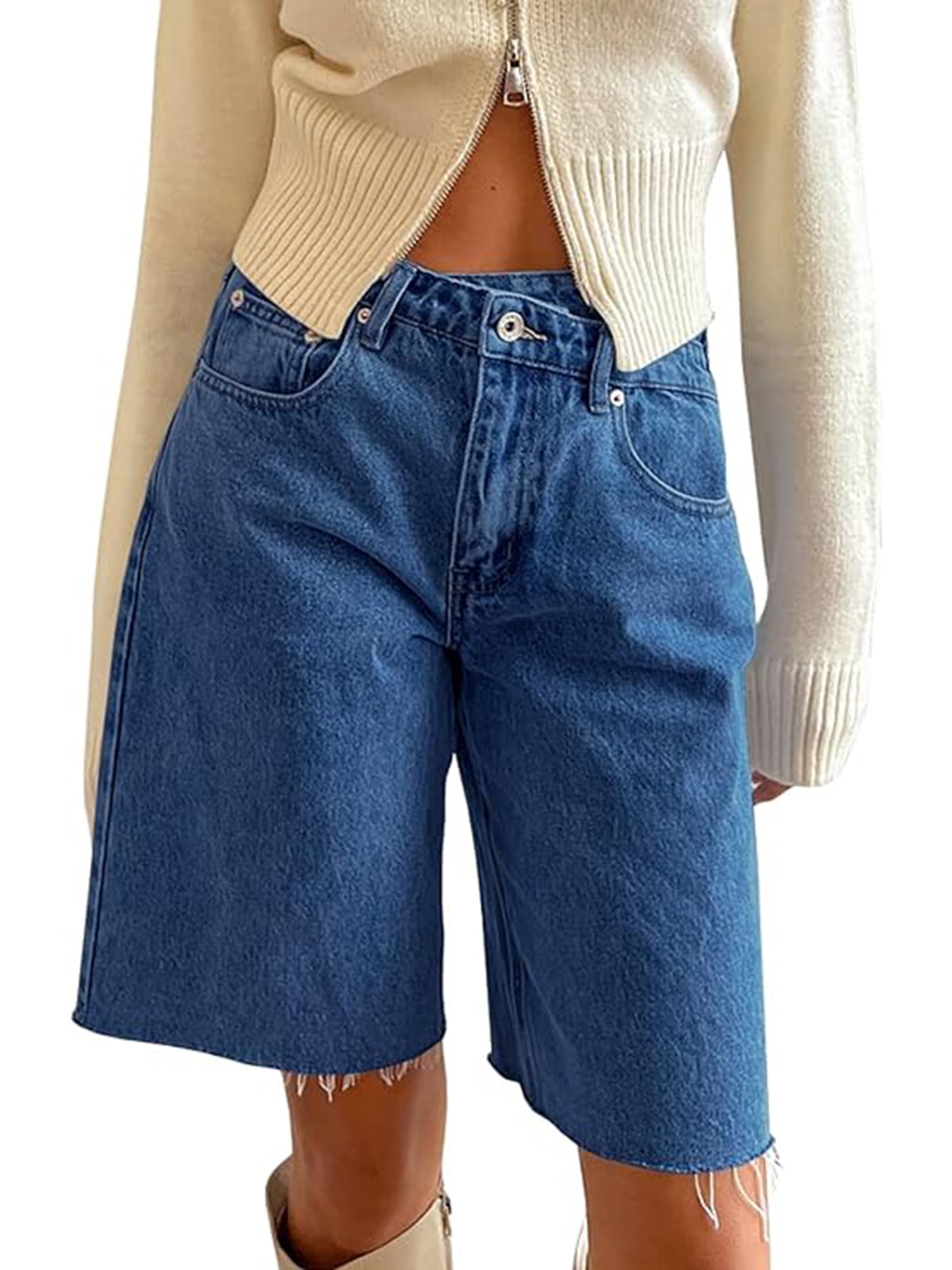 Sidefeel Women's Jean Shorts High Waisted Stretchy Casual Rolled Hem Zimbaplatinum Denim Shorts