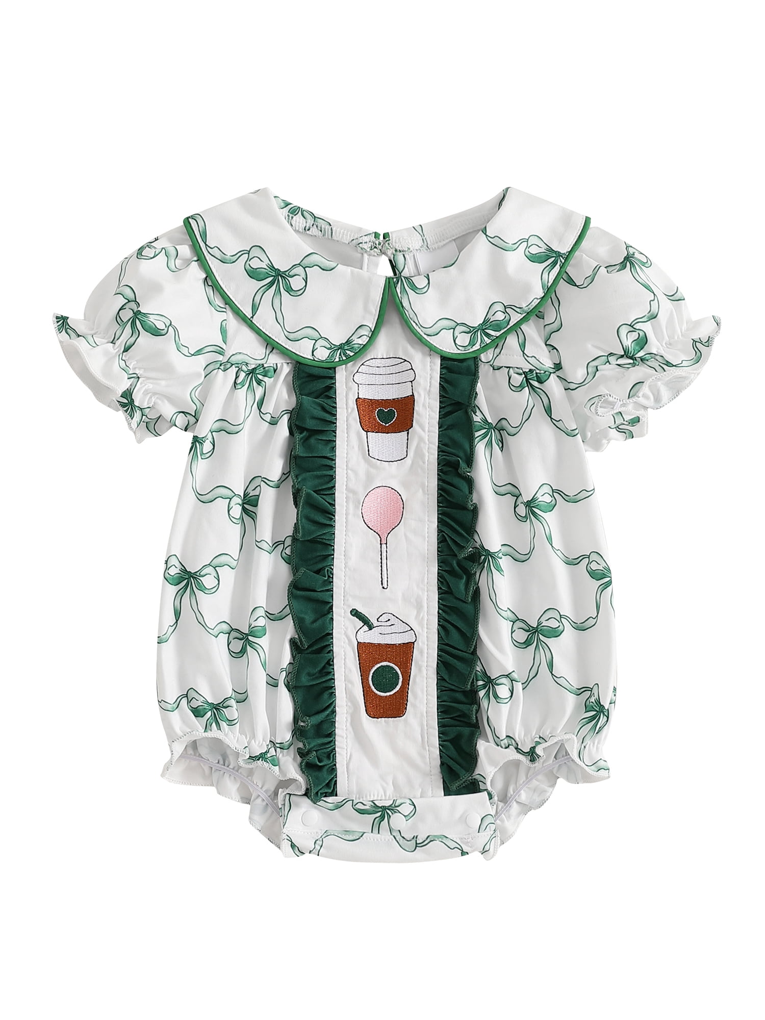 Baby Ann Shoulder Bow Jacquard Ruffle Romper (6-18m) - 2 Colors