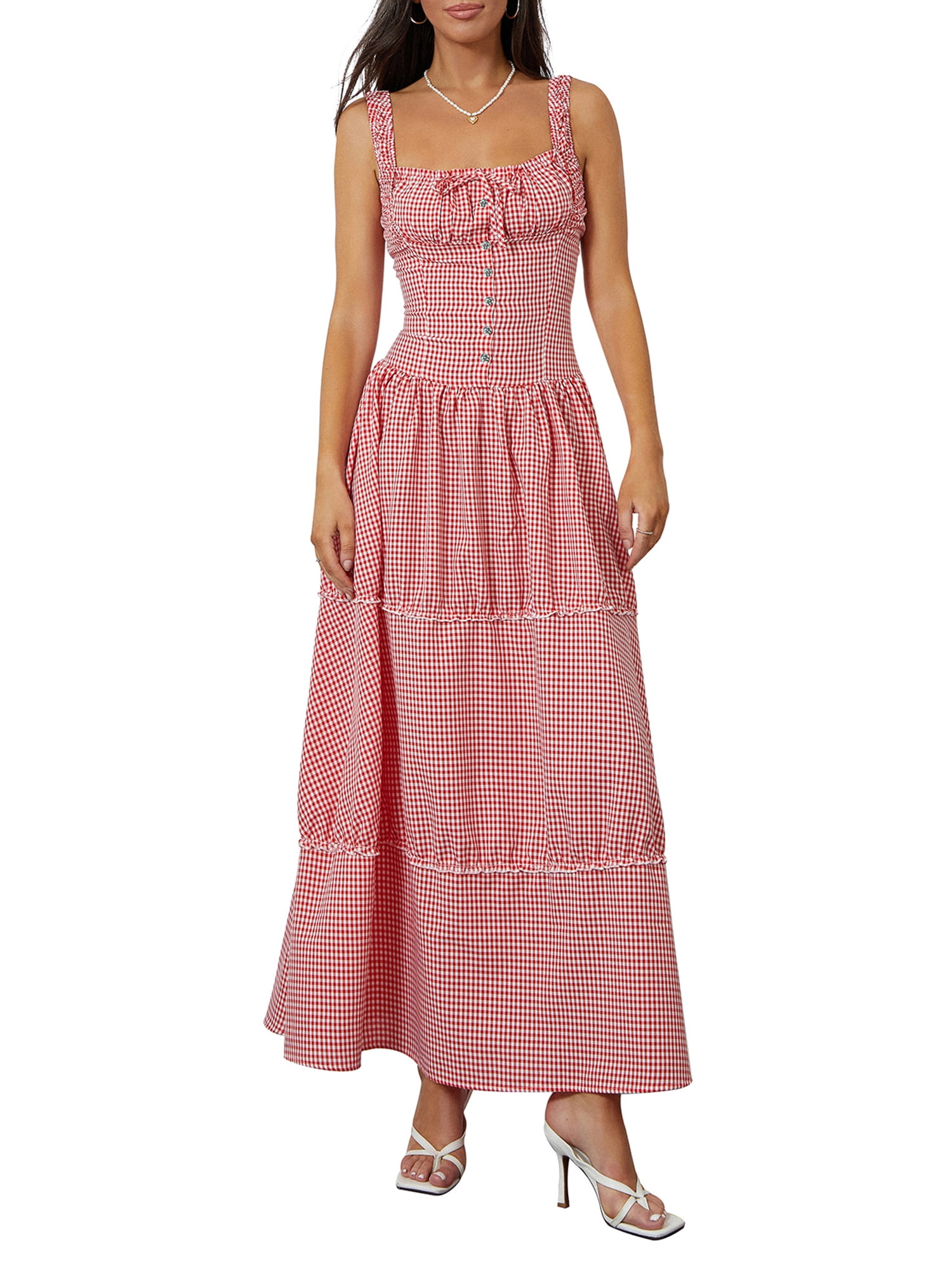 Unique Bargains women's Gingham Summer Dress - Red - Walmart.com